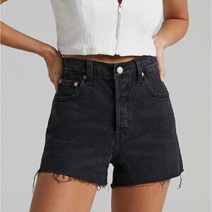Levi’s Ribcage Shorts Premium Denim Black High Rise Button Up Size 25